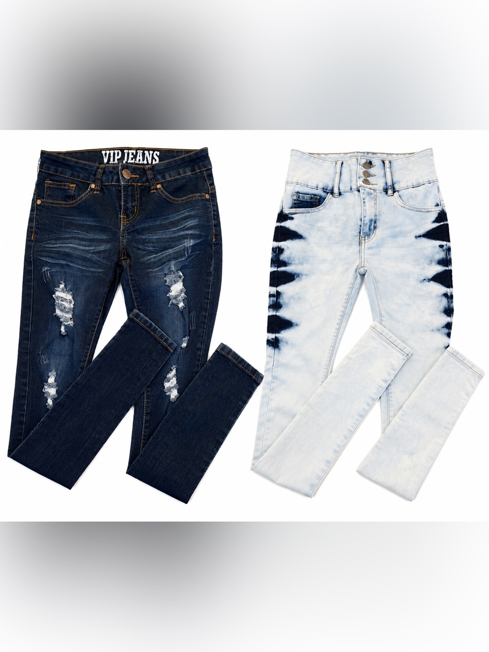 VIP High-Rise Light Blue Tie-Dye Jeans with Black Accents